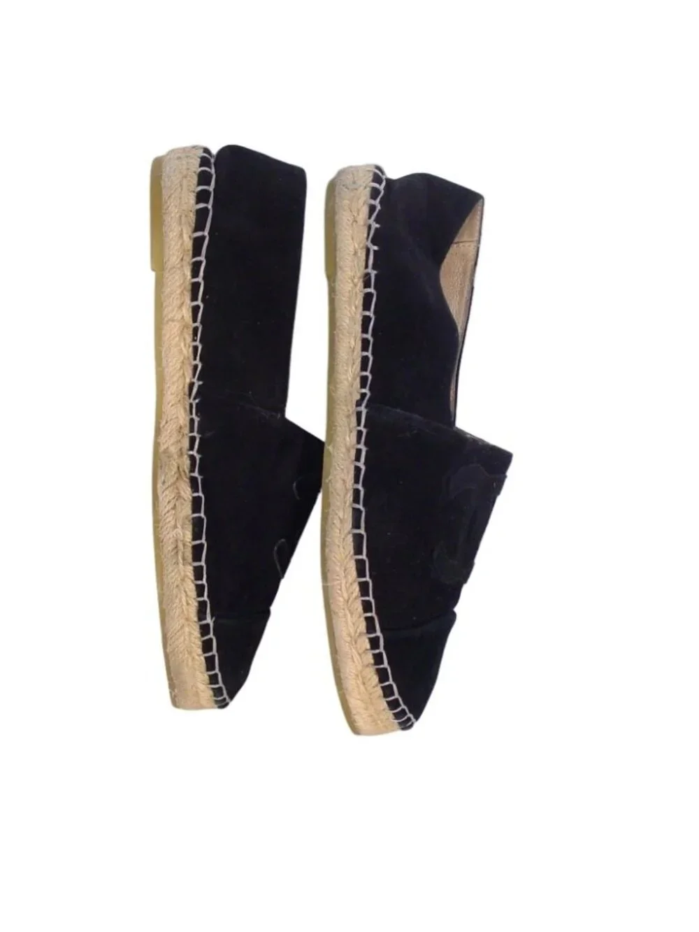 CHANEL CC Logo $975 Black Suede Espadrilles Loafers Flats 38/8 - Made in SPAIN - Picture 4 of 11